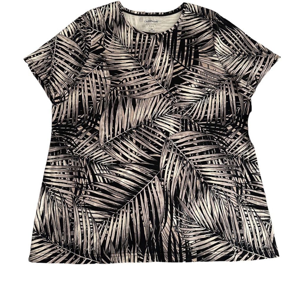 Croft & Barrow Short Sleeve The Classic Tee Neutral Palm Design Size 1X